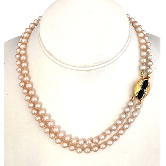 Vintage Givenchy Pearl Necklace Glass Pearls Gold Tone Crystals Rare 7N - Picture 3 of 9